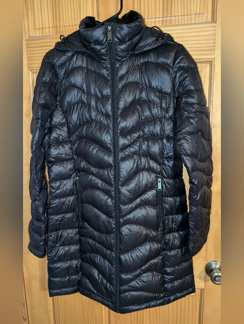 Andrew Marc Black Quilted Long Puffer Coat with Hood Size S